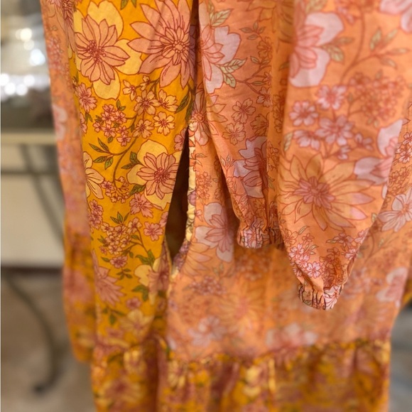 AMERICAN EAGLE ORANGE FLORAL BOHO PEASANT CUT OUT WESTERN FLOWY DRESS SZ L TALL - Picture 8 of 12